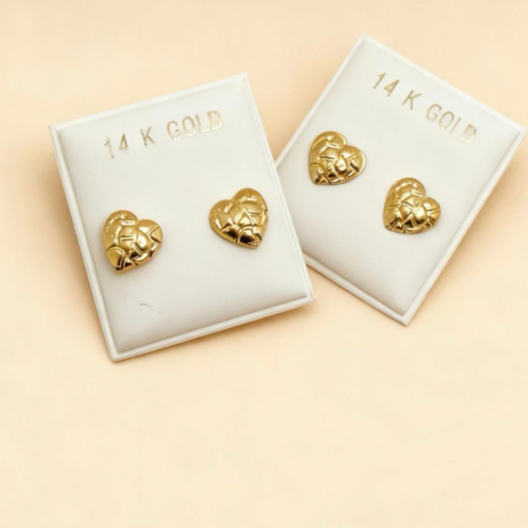 Mini aretes nugget corazon  en  oro 14 real