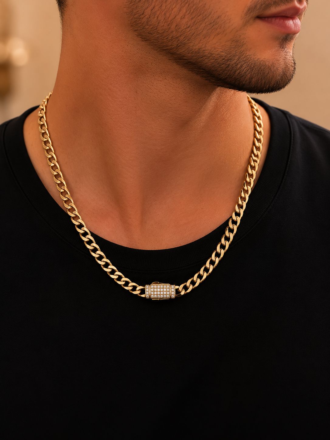 Cadena tipo monaco en oro real 14 k