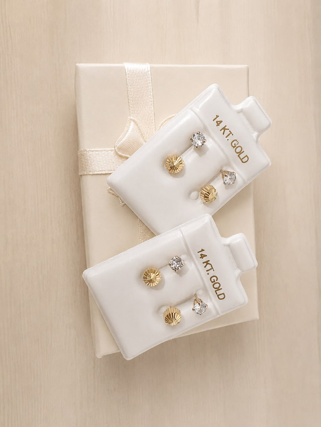 Aretes de piedra doble en oro real 14k