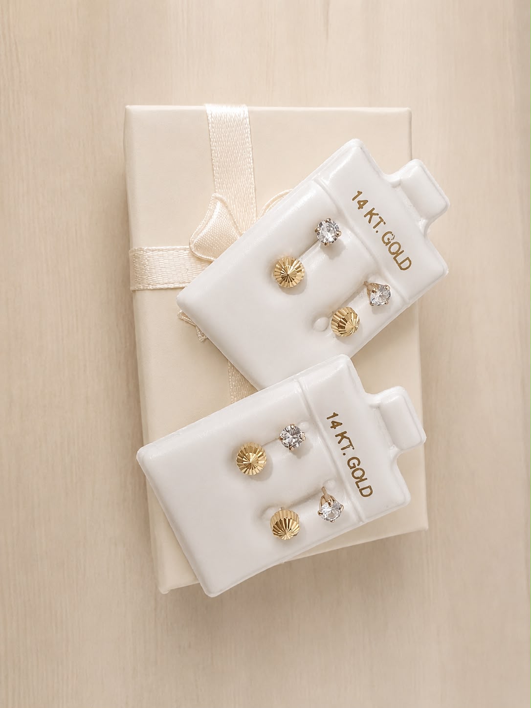 Aretes de piedra doble en oro real 14k