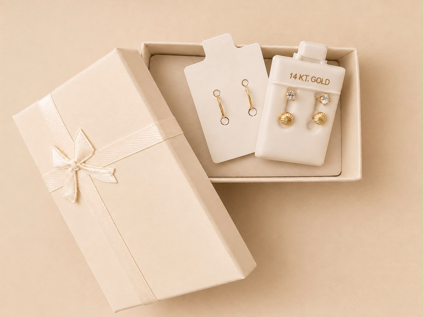 Aretes de piedra doble en oro real 14k